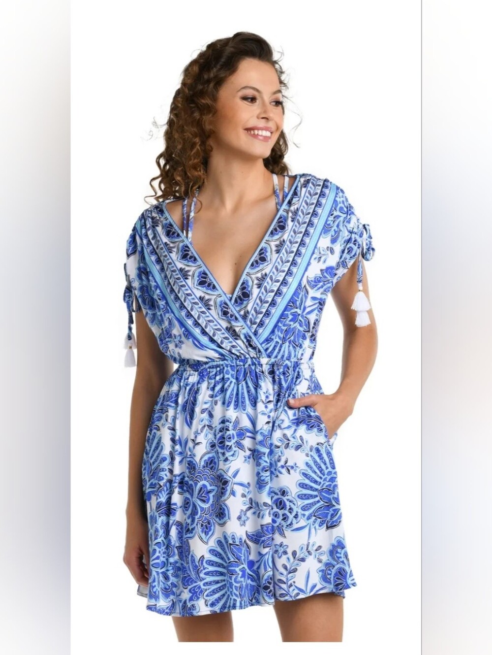 NWT LA BLANCA Blue Floral Women's Swim Cover-Up Dress